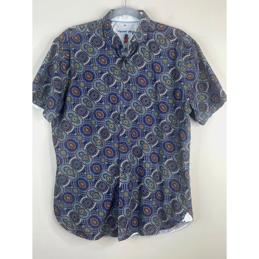 Visconti‎ Black Vintage Mandala Geometric Shirt Mens Medium Indie Casual Party
